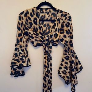 Cheetah print wrap-around crop top